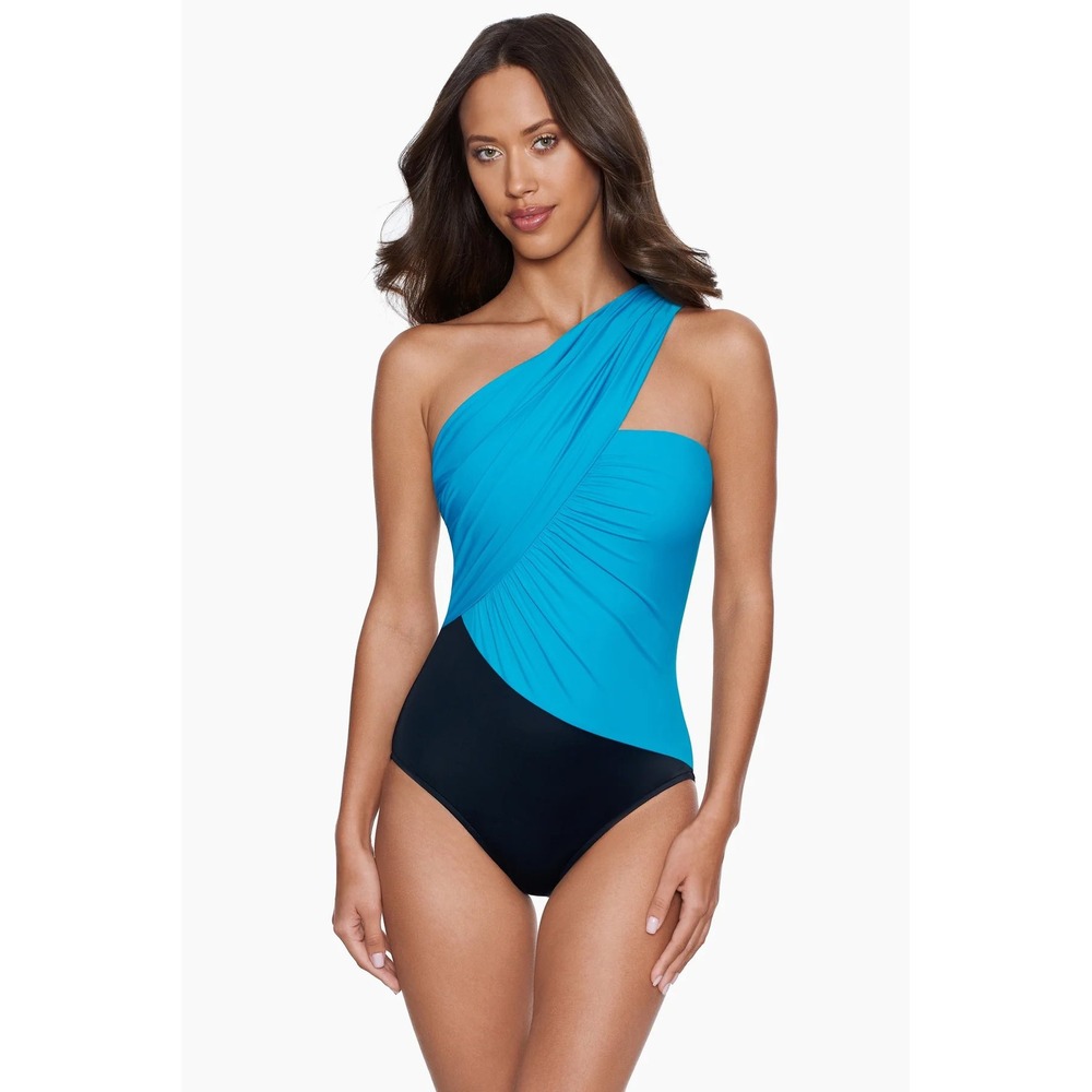 Magicsuit Goddess One Piece Swimsuit Turquoise‎ Black Colorblock 6006073 NEW 14